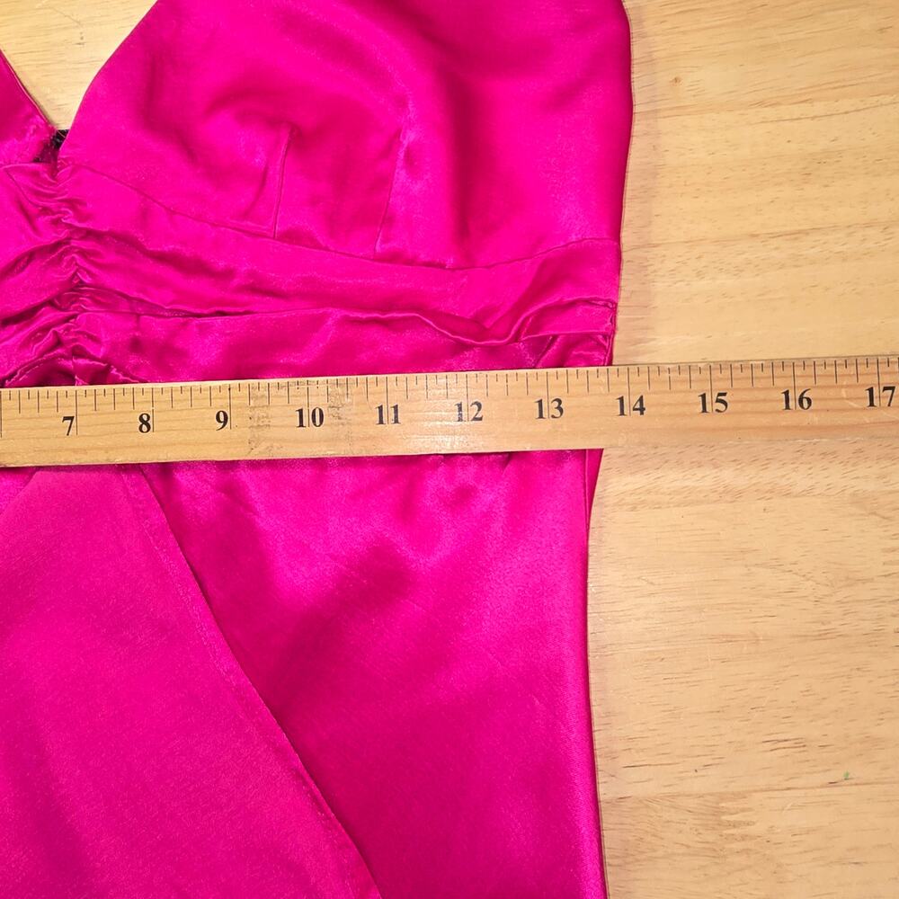 Vintage Y2k Hot Pink Formal Satin Ruffle Dress Debut Size Medium - Picture 9 of 13